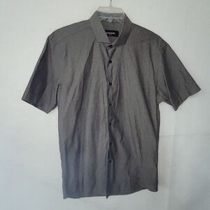 Bogosse Shirt Mens XL Short Sleeve Button Up Shirt Gray‎ Cotton Casual Style